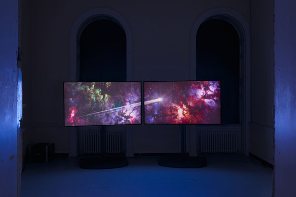 An installation shot of Sonya Dyer's two-channel work Action>Potential Photo: Tim Bowditch