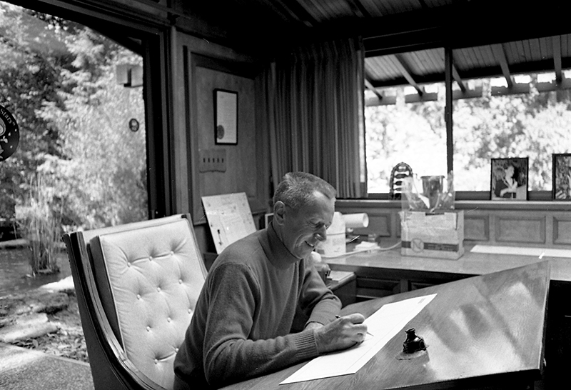 Charles M. Schulz at work in his studio in Santa Rosa, California, courtesy Charles M. Schulz Museum & Research Centre