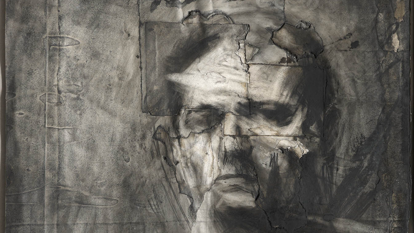 A charcoal self-portrait sketch by artist Frank Auerbach from 1958