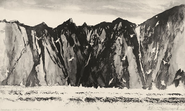 A mono print by artist Norman Ackroyd of the Croaghaun Cliffs at Achill Head in County Mayo