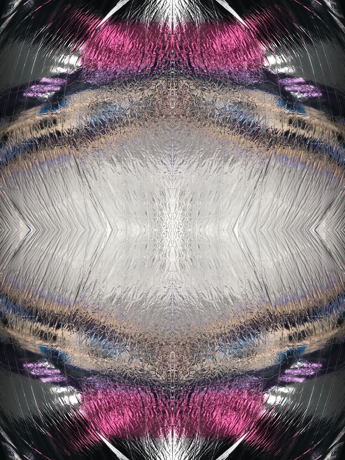 A symmetric mirror-image of the inside of an Empathy Echo Chamber. Everything is metallic and shiny, with hues of pink.