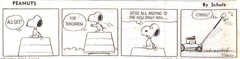 The final instalment of Peanuts in the Daily Sketch, announcing it’s merger with the Daily Mail