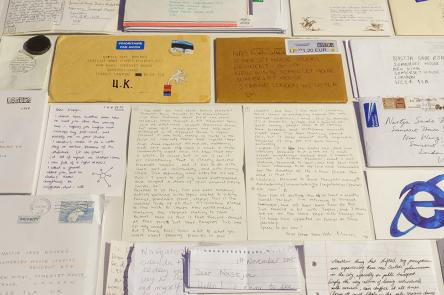 Letters as envelopes sent to artist Nastja Säde Rönkkö on display in the 24/7 exhibition at Somerset House
