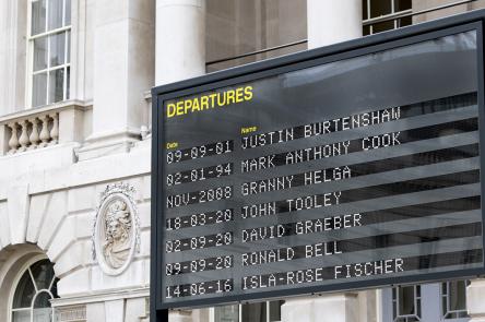 A photo o f the departures board at Somerset House