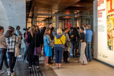 A photo of visitors queuing to enter the National Saturday Club Summer Show 