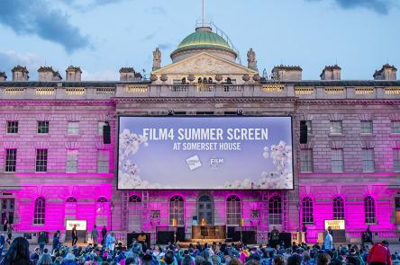 Outdoor cinema screen on the South Wing of Somerset House for Film4 Summer Screen