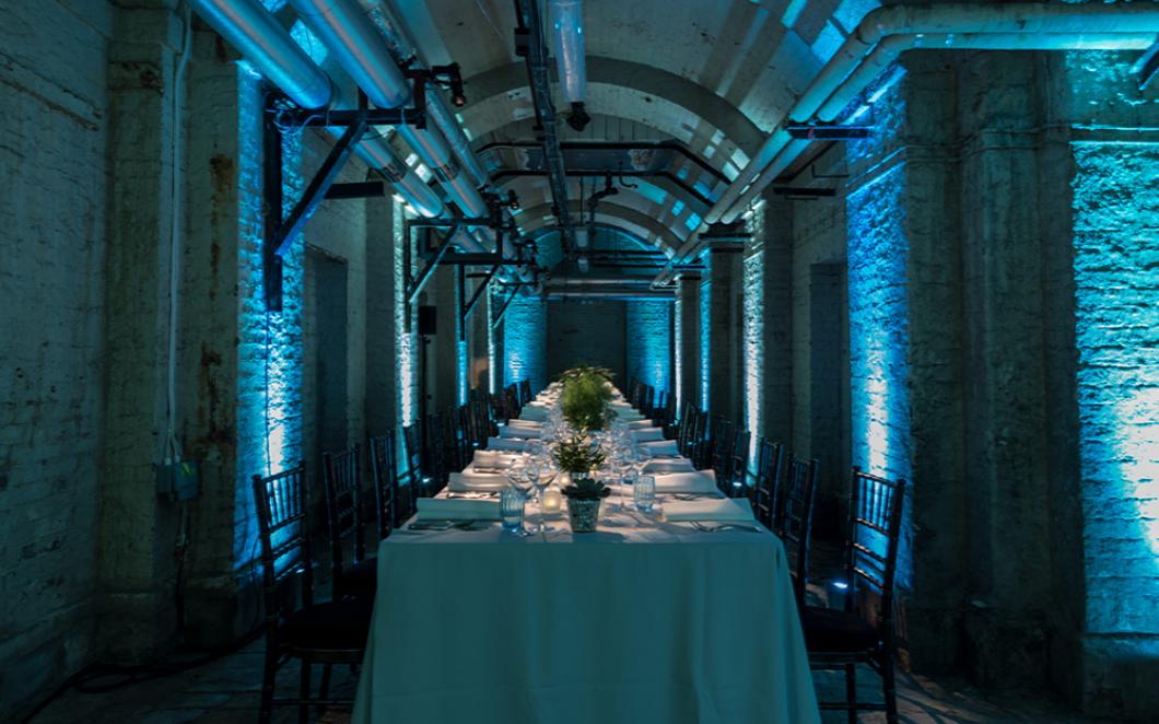 Dinner table in The Deadhouse at Somerset House