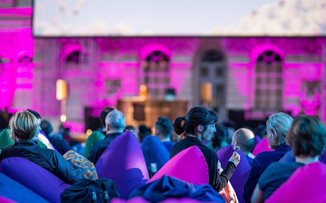 Visitors sitting on beanbags at Film4 Summer Screen