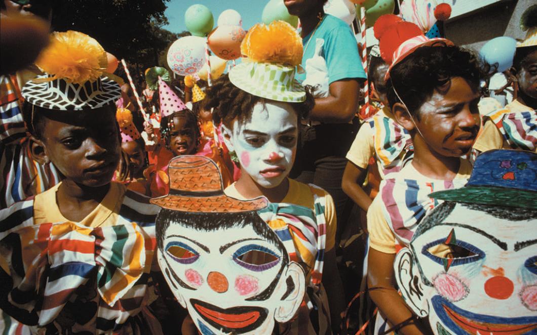 Children dressed as clowns at Trinidad Carnival in 1977