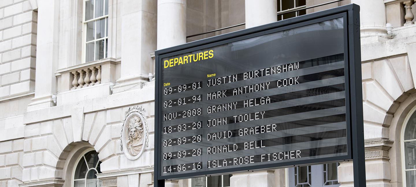 A photo o f the departures board at Somerset House