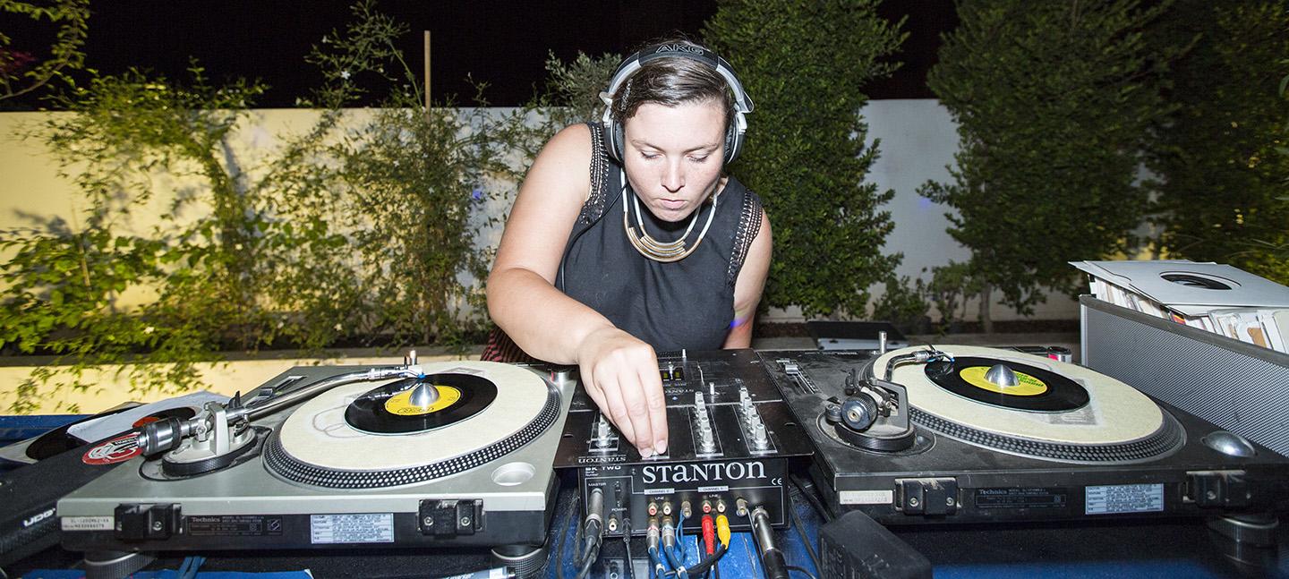 Natalie Shooter, a member of Beirut Groove Collective, DJs.
