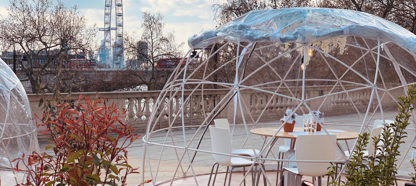 A photo of the Dining Domes on the River Terrace at Somerset House