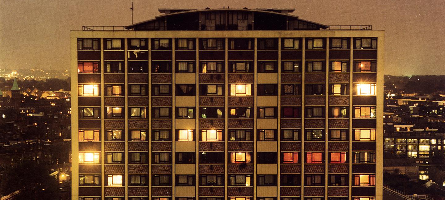 A London tower block at night photographed by Rut Blees Luxemburg