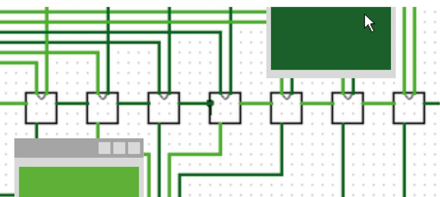A graphic illustration of circuit board, in white and green, with computer mouse icon hovering in the top right corner.