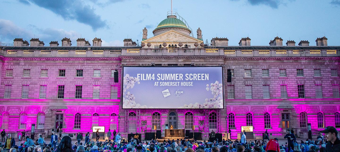Outdoor cinema screen on the South Wing of Somerset House for Film4 Summer Screen