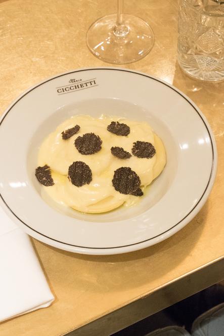 A plate of truffle and pecorino ravioli at Cicchetti restaurant in Covent Garden