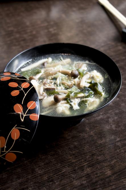 A bowl of mushroom wakame soup at Eat Tokyo