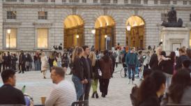 Morgan Stanley Lates 13 Apr showing audiences gathered in the courtyard at Somerset House