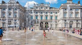 People playing in the fountains, The Edmond J. Safra Fountain Court, Somerset House