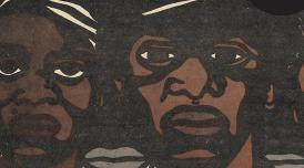 A graphic illustration of three men, taken from the cover of the book 'The Revolutionary Art of Emory Douglas'
