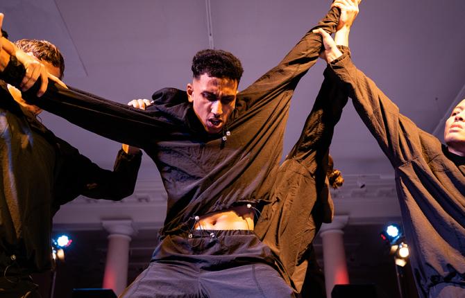 A photo of a performance at AGM 2021, choreographed by Saul Nash.